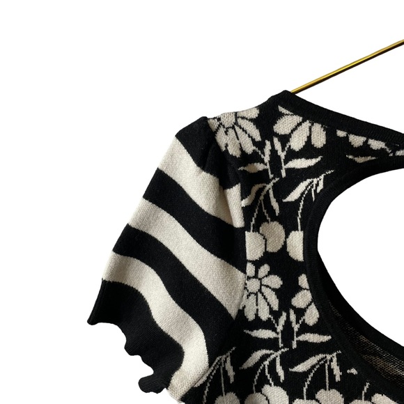 Anthropologie Maeve Trixie Black and White Cropped Sweater Tee Size Small - Picture 10 of 11